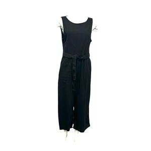 TAHARI black linen blend women’s sleeveless jumpsuit tie waist size 10